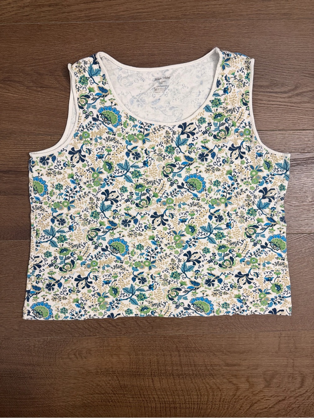 White Stag Women's Floral Tank Top in White, Blue & Green